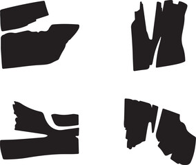 Four distinct minimalist graphic design elements featuring abstract shapes and lines isolated on white background silhouette