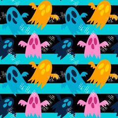 Halloween ghost seamless cute cartoon pattern for wrapping paper and fabrics