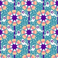 Halloween ghost seamless cute cartoon pattern for wrapping paper and fabrics