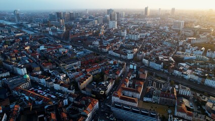 Aerial view of the city Brussels in Belgium on a sunny autumn morning 