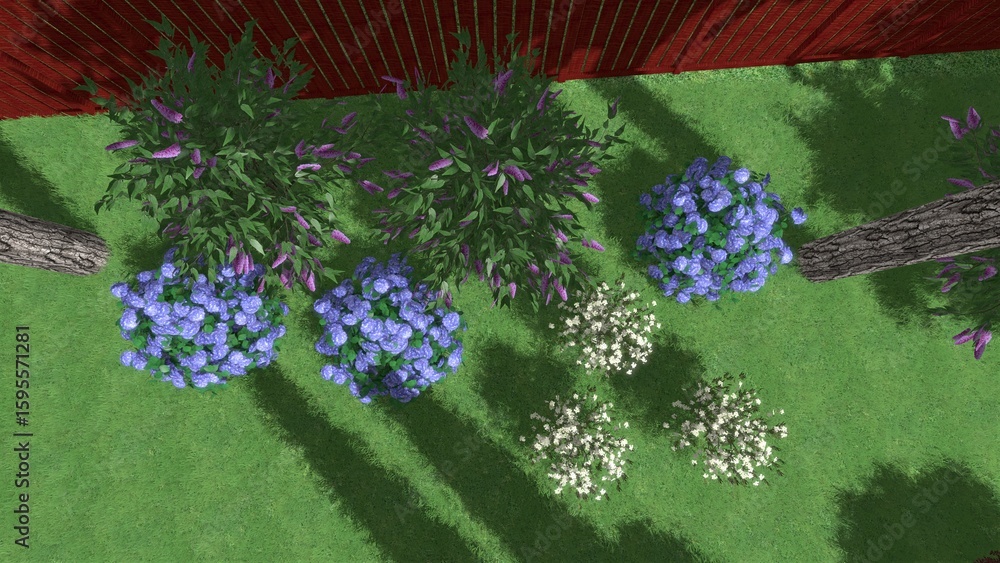 Aufkleber 3d image of the landscape design of the home territory. landscaping of the territory. computer visua