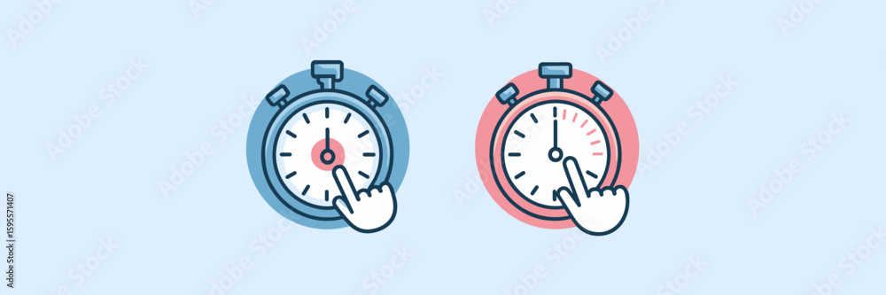Poster vector icons of stopwatch and countdown timer with circular layout on white background – perfect for