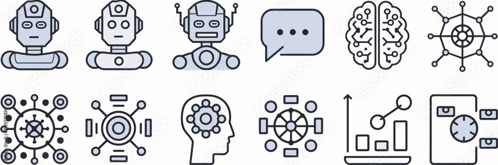 Aufkleber vector set of intelligent systems icons including robot, chatbot, and predictive analytics