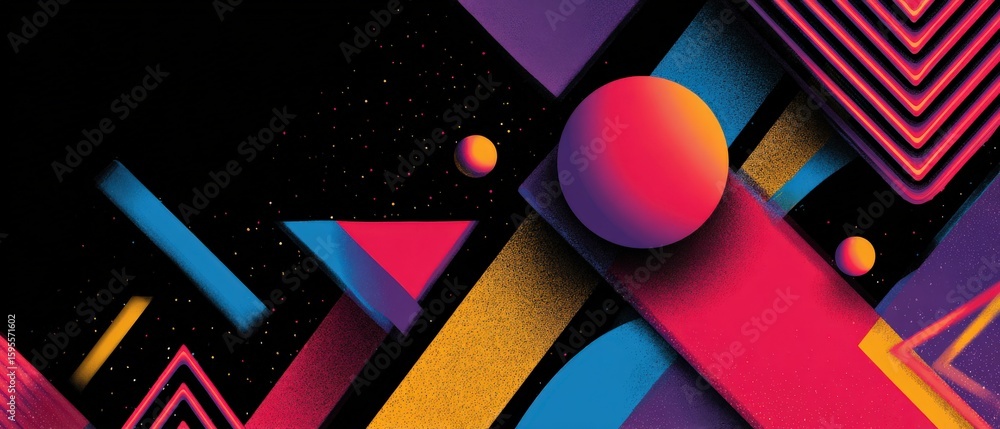 Canvas Prints vibrant retro abstract background with geometric shapes and neon accents in a dark cosmic space for 