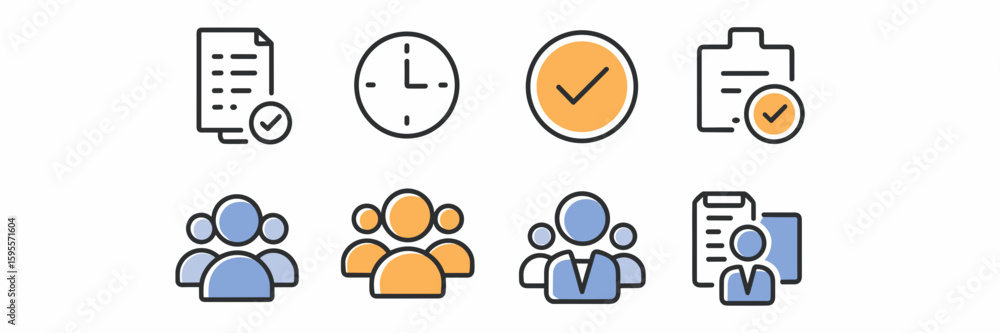 Poster minimalist vector task management icons for business productivity and teamwork