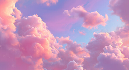 Fototapeta premium Colorful pastel clouds in the sky, in shades of pink white green red and blue,