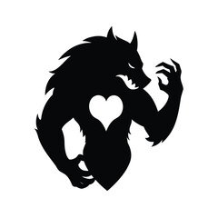 Silhouette of a fierce werewolf with sharp extended claws ready to strike