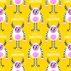 Winter monsters seamless Christmas yeti pattern for wrapping paper and fabrics