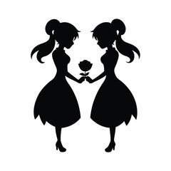 Two anime girls in matching dresses silhouette design
