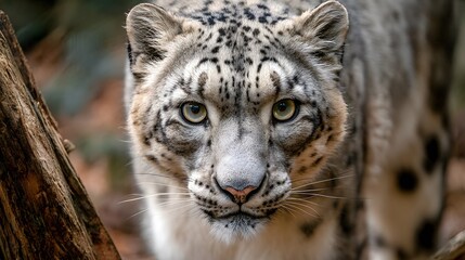 Fototapeta premium A captivating snow leopard portrait, showcasing its striking features and intense gaze in a close-up shot.