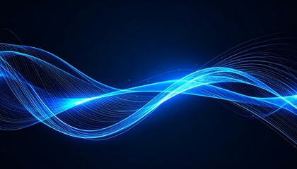 Fototapeta premium Abstract light blue wavy lines on dark background