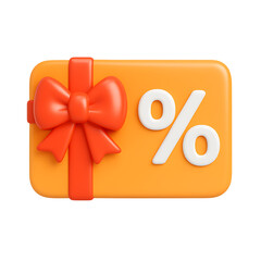 Discount percentage gift card with red bow isolated on transparent background