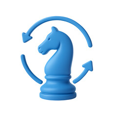 Obraz premium Blue chess knight with circular arrows isolated on transparent background