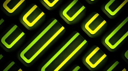 Abstract design with diagonal, bright, green and yellow shapes.