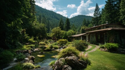 Tranquil Rustic Cabin with Lush Garden in Mountain Setting