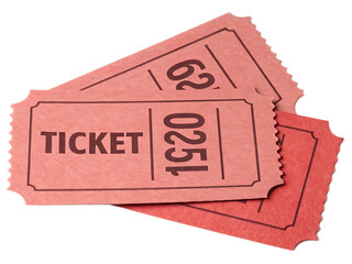 A close up of three pink tickets with numbers and the word ticket printed on one of them clearly