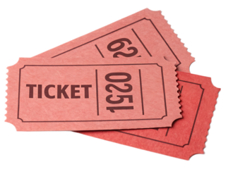A close up of three pink tickets with numbers and the word ticket printed on one of them clearly