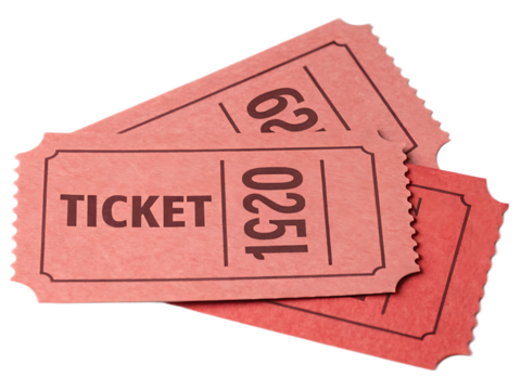 A close up of three pink tickets with numbers and the word ticket printed on one of them clearly