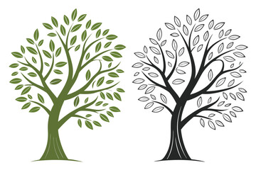 Obraz premium Stylized Green and Black Trees with Leaves.