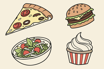 Delicious Fast Food and Dessert Collection.