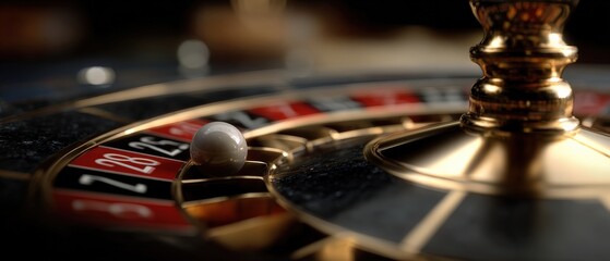 Obraz premium Closeup of Roulette Wheel with Ball on Number 28 in Casino Concept of Gambling, Chance, and Winning