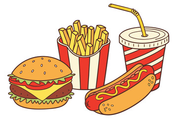Delicious Fast Food Meal Combo Illustration.