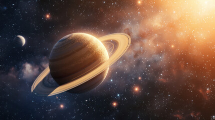 Naklejka premium A stunning view of Saturn in deep space.