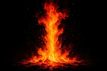Dramatic orange and red fire explosion with intense heat effects creating powerful energy burst against deep black backdrop for action-packed visual content