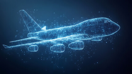 Futuristic Airplane Digital Wireframe of a Jet Plane in Flight
