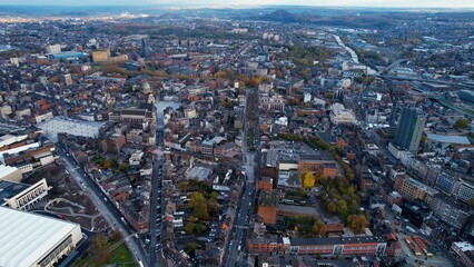 Aerial panorama view of the city Charleroi in Belgium on a sunny autumn afternoon 