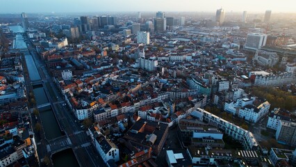 Aerial view of the city Brussels in Belgium on a sunny autumn morning 