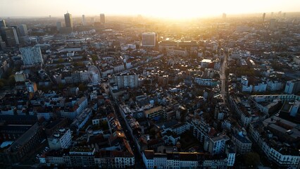 Aerial view of the city Brussels in Belgium on a sunny autumn morning 