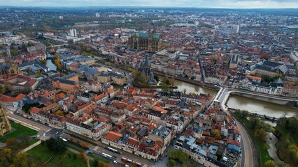 Aerial view of the city Metz in France on a sunny autumn day 