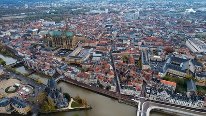 Aerial view of the city Metz in France on a sunny autumn day 