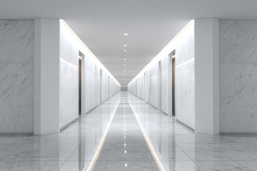 Empty, modern hallway with marble walls