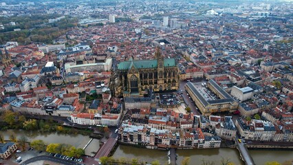 Aerial view of the city Metz in France on a sunny autumn day 