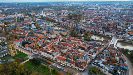 Aerial view of the city Metz in France on a sunny autumn day 