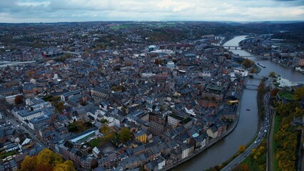 Aerial view of the city Namur in Belgium on a sunny autumn afternoon 