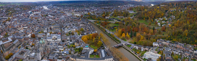 Aerial view of the city Namur in Belgium on a sunny autumn afternoon 