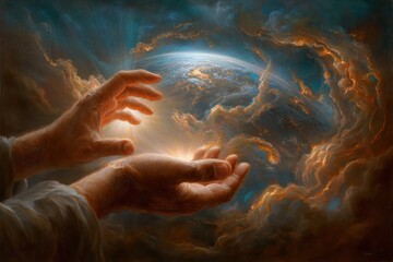 God creator gesture: divine presence, sacred hand, cosmic vision, spiritual fate, holy guidance, celestial focus, eternal care, heavenly watch, Bible symbol, theology depth, religious meaning