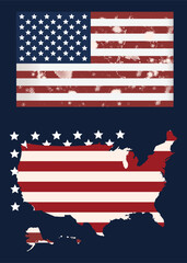 american abstract grunge flag with a map contour