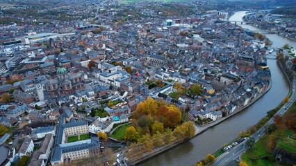 Aerial view of the city Namur in Belgium on a sunny autumn afternoon 