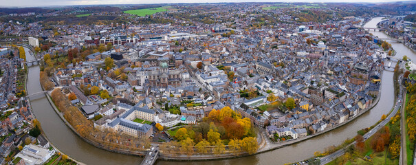 Aerial view of the city Namur in Belgium on a sunny autumn afternoon 