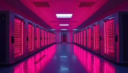 Pink Illuminated Server Room: A Technological marvel