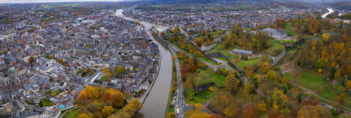 Aerial view of the city Namur in Belgium on a sunny autumn afternoon 