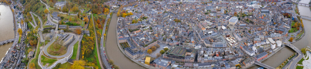 Aerial view of the city Namur in Belgium on a sunny autumn afternoon 