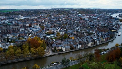 Aerial view of the city Namur in Belgium on a sunny autumn afternoon 