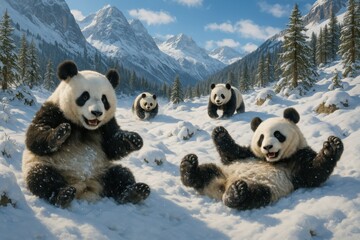 Machine learning generated artwork featuring adorable red pandas playing in bamboo grove during spring cherry blossom season