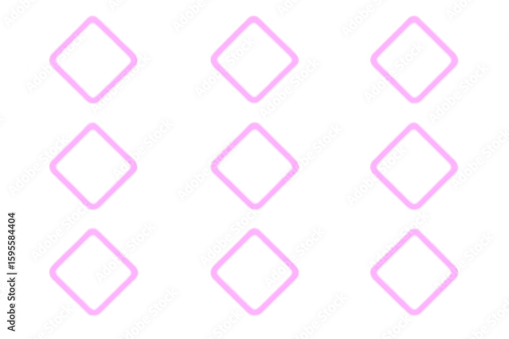 Aufkleber nine glowing pink neon diamond shaped frames arranged in a grid on a transparent background, creatin