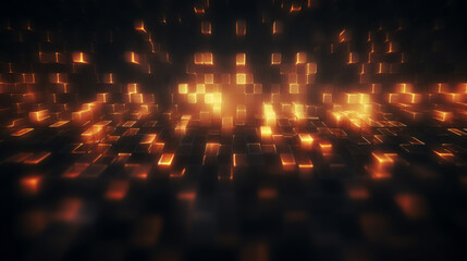 Abstract Glowing Cubes in Futuristic Grid
